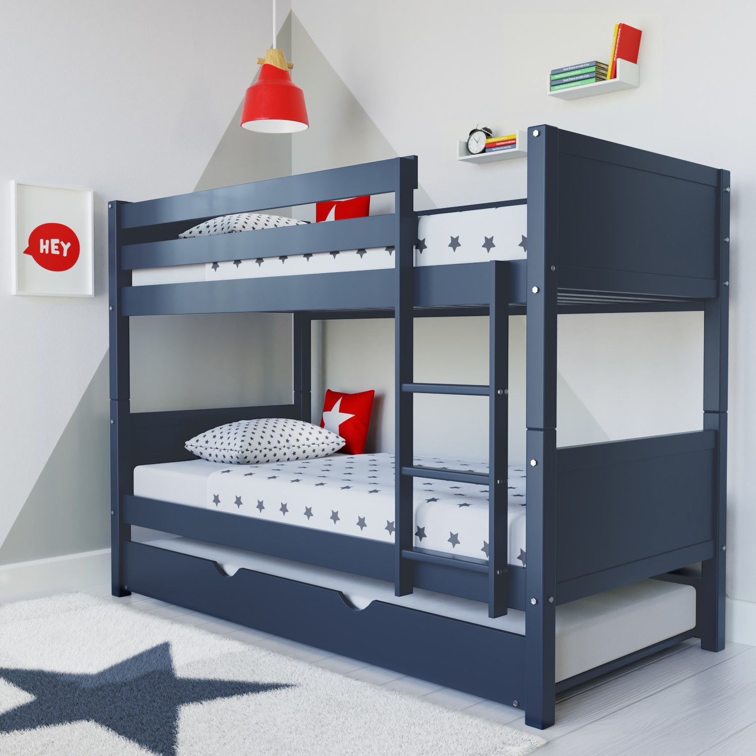 Read more about Navy blue detachable wooden bunk bed with trundle luca